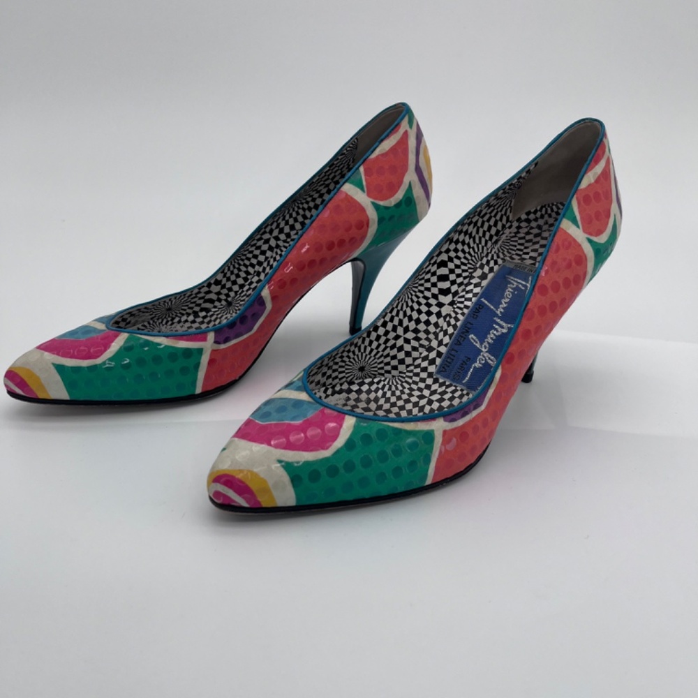1980's vintage Thierry Mugler multi colored pumps 9 1/2 - Picture 3 of 6